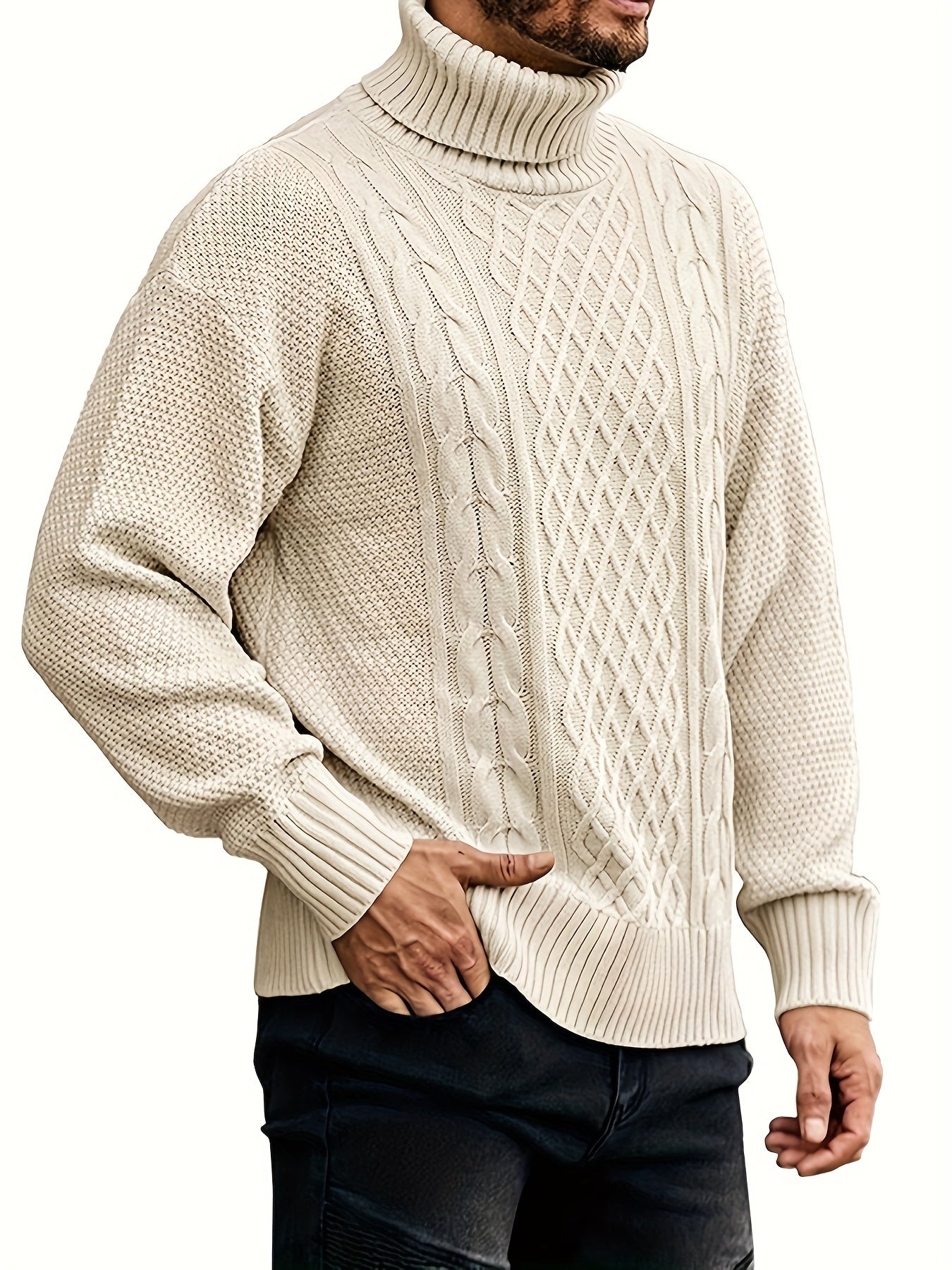 Leonardo | Men's Classic Cable Knit Turtleneck